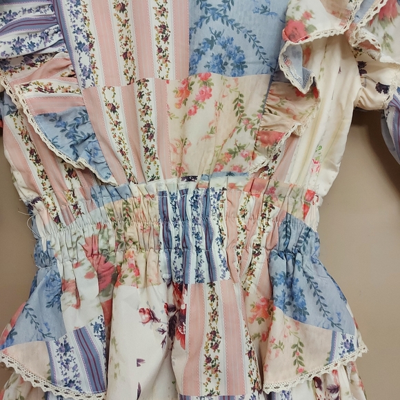 Yvonne & Love Patchwork short sleeve ruffled accent mini dress - Picture 4 of 8